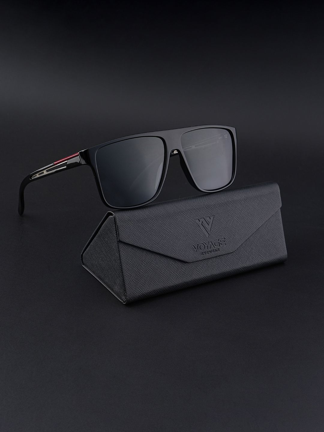 Voyage Unisex Black Lens & Black Wayfarer Sunglasses with Polarised and UV Protected Lens