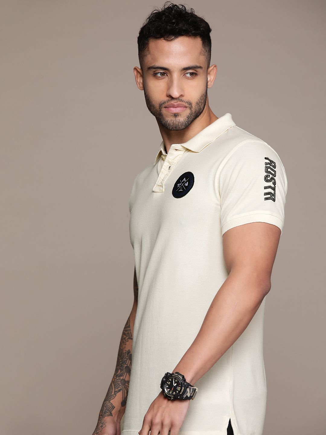 Roadster Men Polo Collar Applique T-shirt