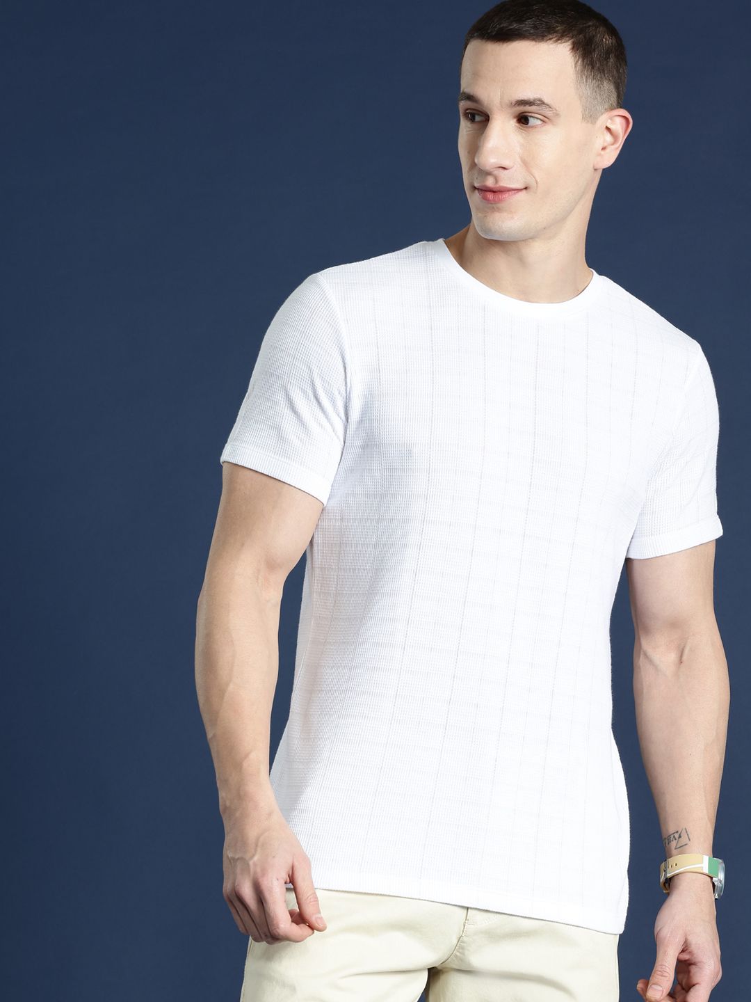 Mast & Harbour Men Self Design T-shirt