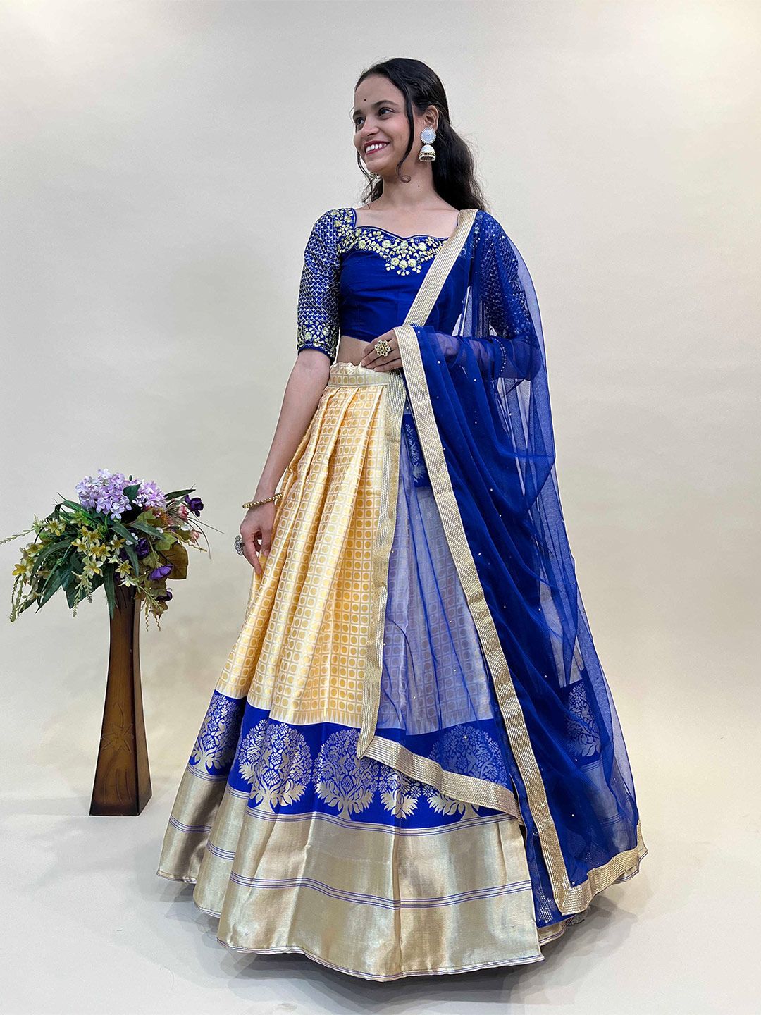 Fabcartz Embroidered Semi-Stitched Lehenga & Unstitched Blouse With Dupatta Price in India
