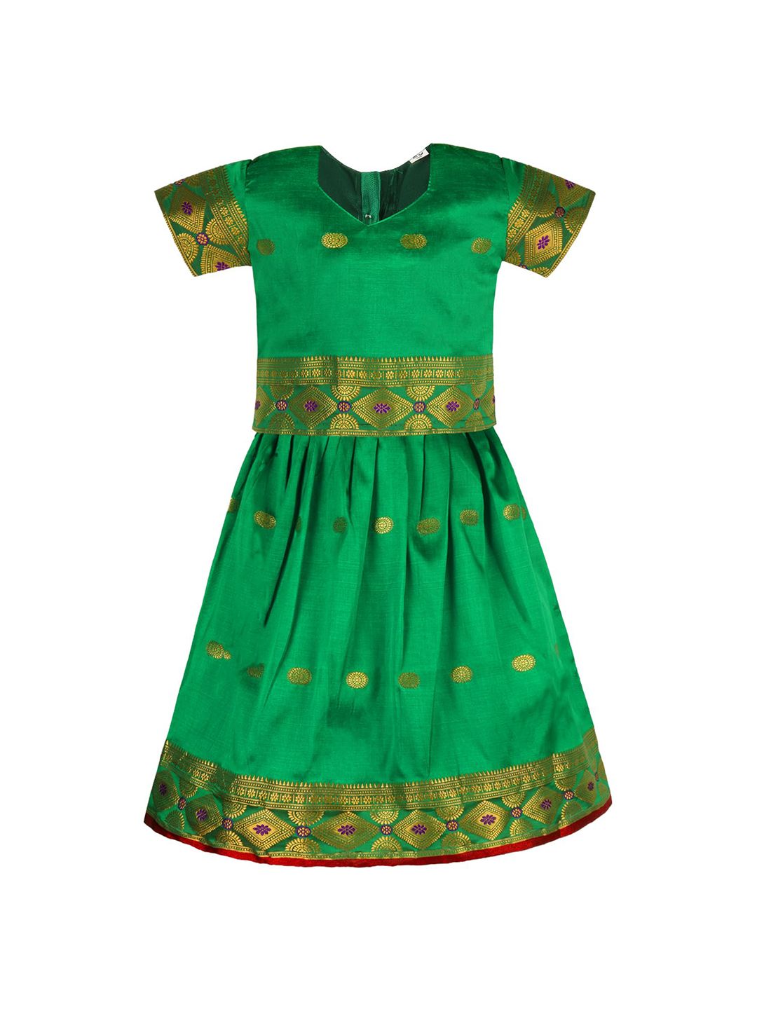 Wish Karo Girls Green Printed Ready to Wear Lehenga & Blouse Price in India