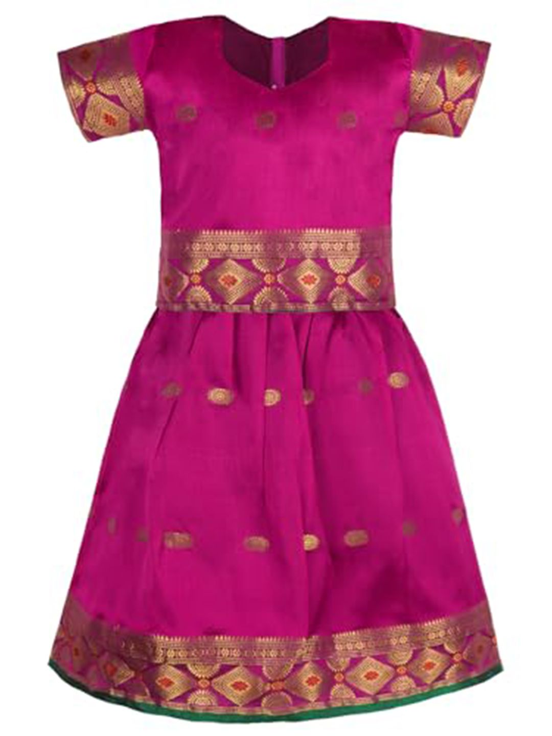 Wish Karo Girls Pink Printed Ready to Wear Lehenga & Blouse Price in India