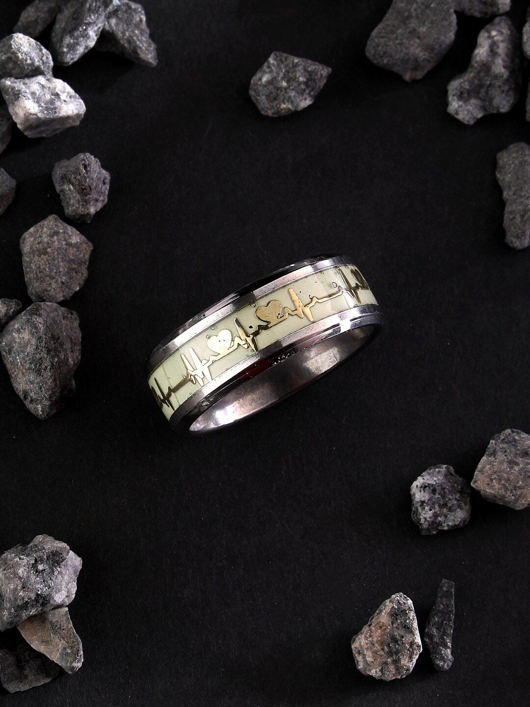 NVR Men Rhodium-Plated Glow in Dark Ring