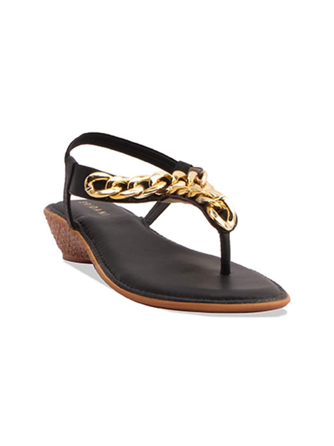 ERIDANI Women Black T-Strap Flats