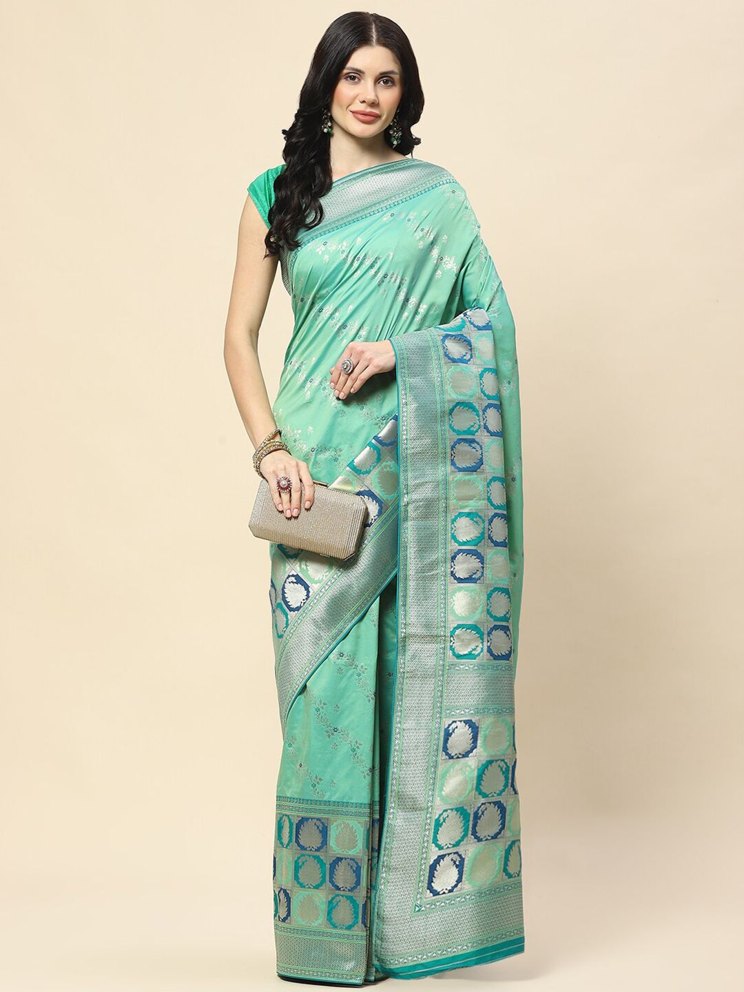 Meena Bazaar Woven Design Ethnic Motifs Zari Banarasi Saree Price in India