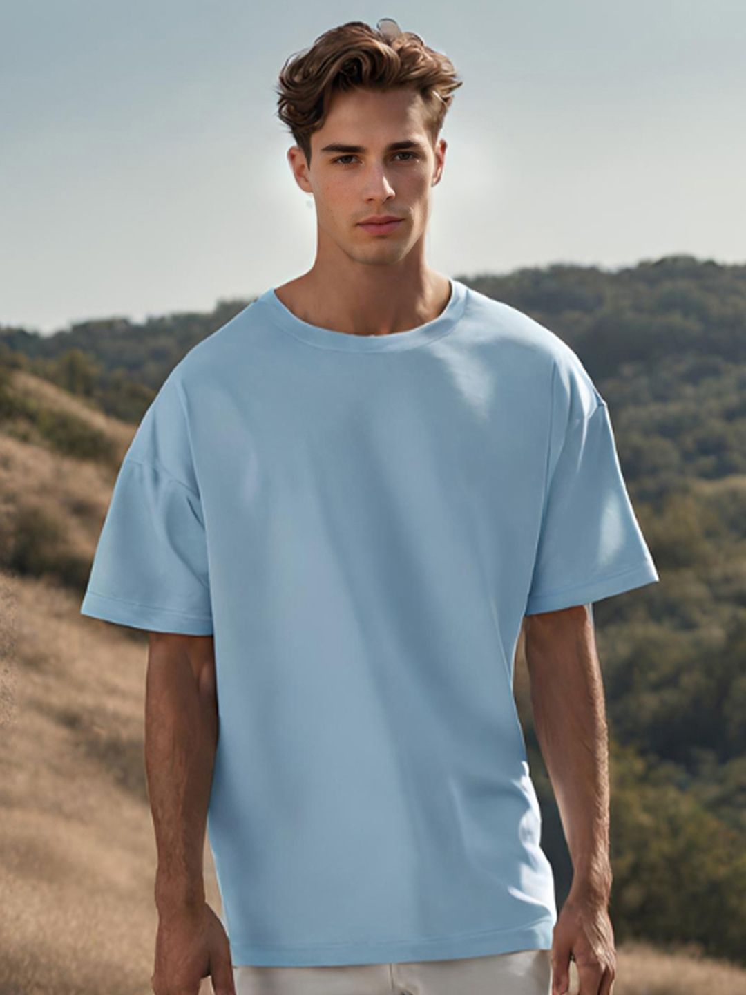 NOBERO Round Neck Short Sleeves Oversized Cotton T-shirt