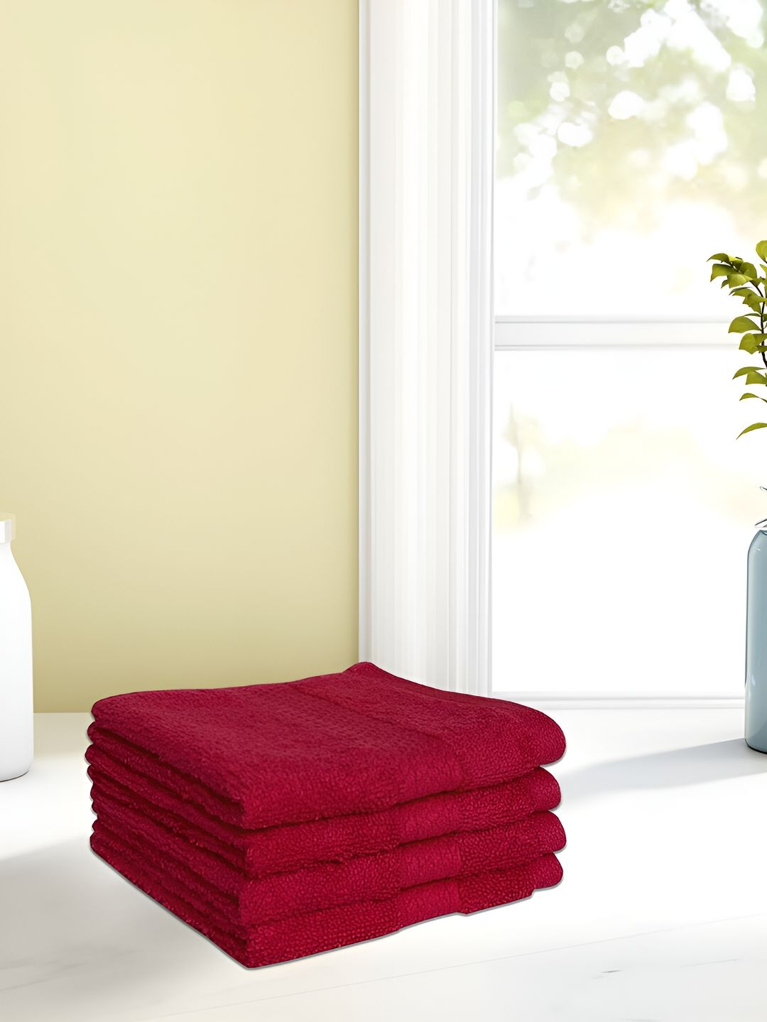 SPACES Pink 4 Pieces 450 GSM Cotton Face Towels
