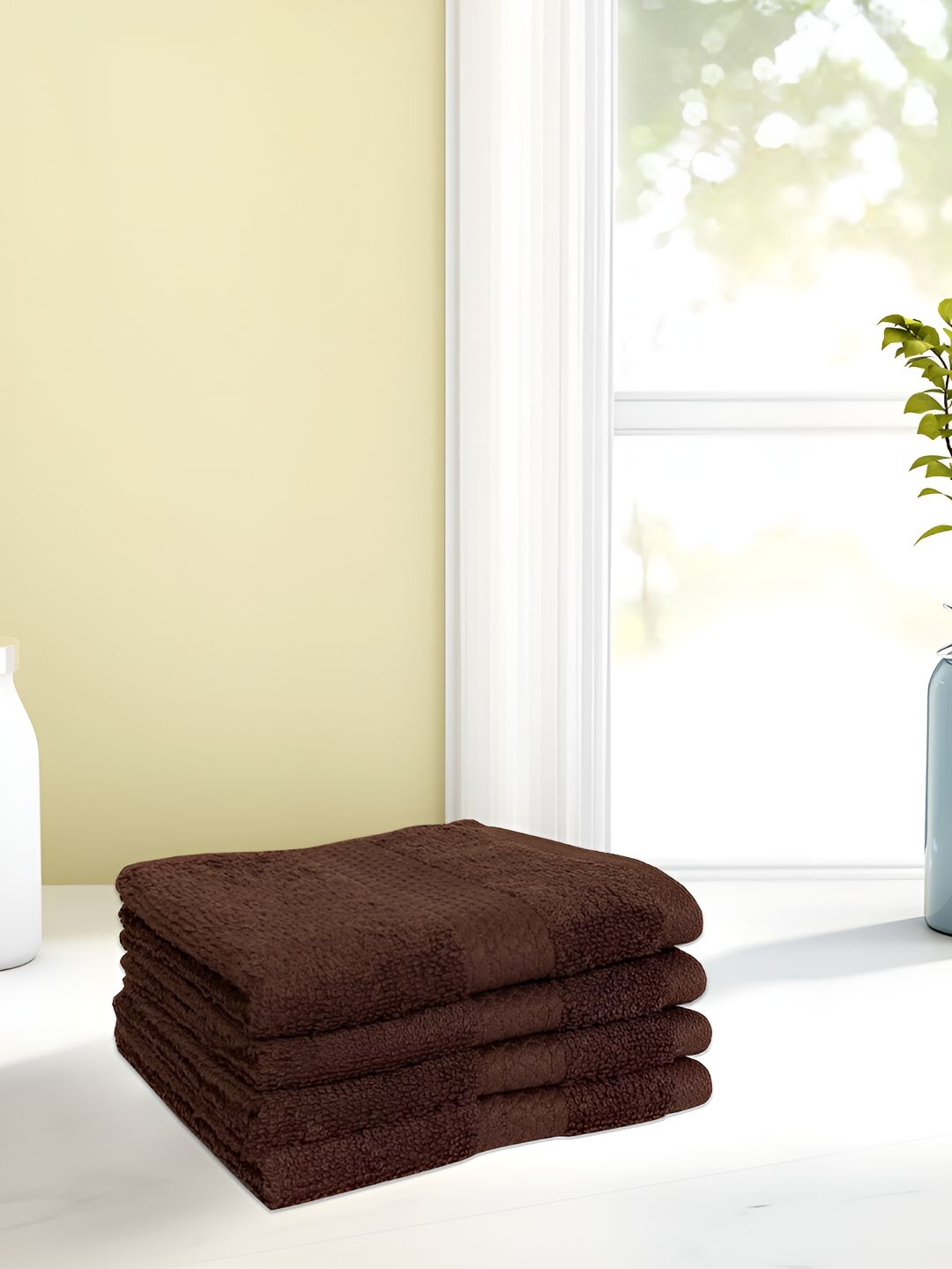 SPACES Colorfas Brown 4 Pieces Pure Cotton Face Towels