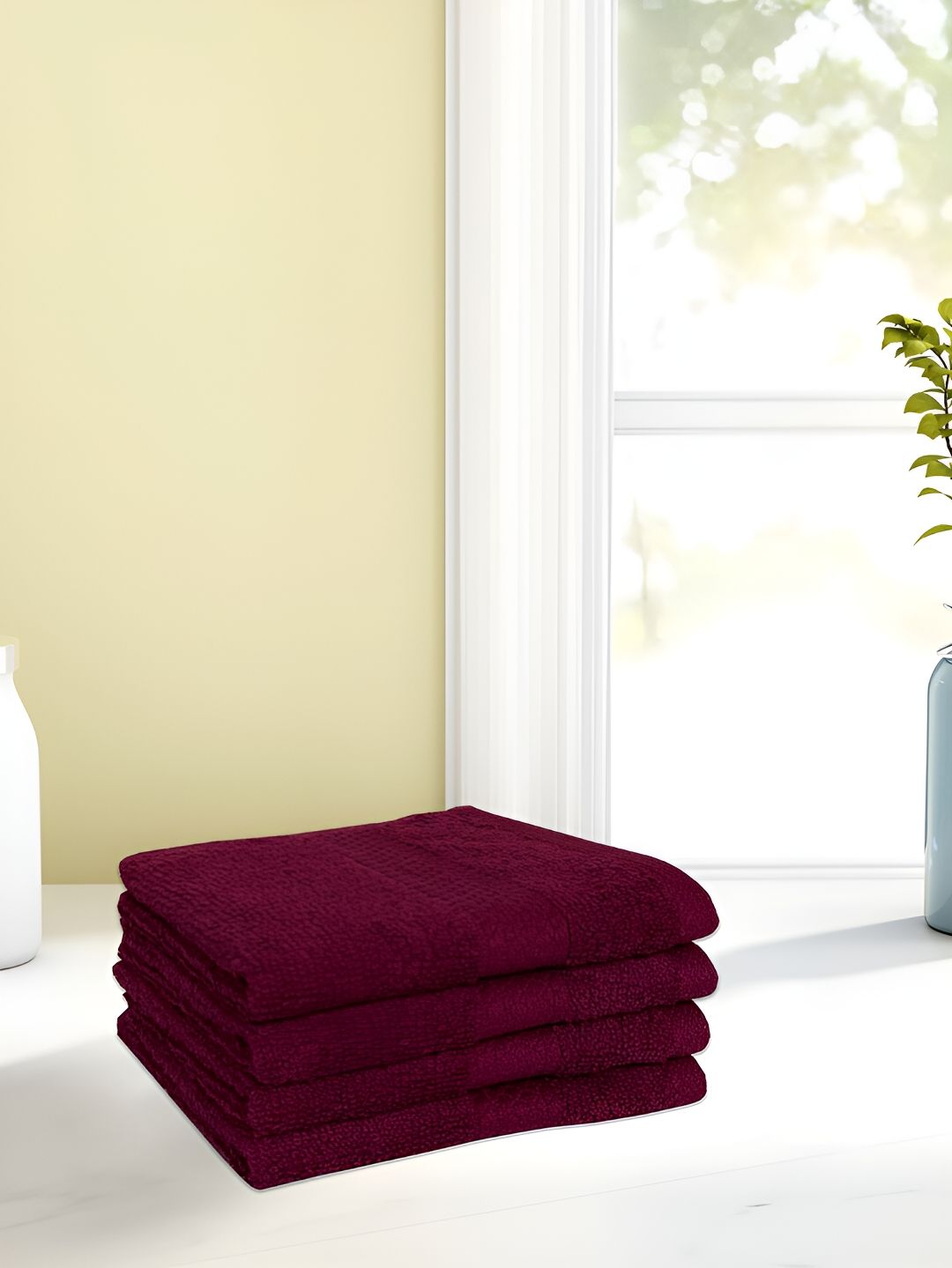 SPACES Colorfas Burgundy 4 Pieces Pure Cotton Face Towels