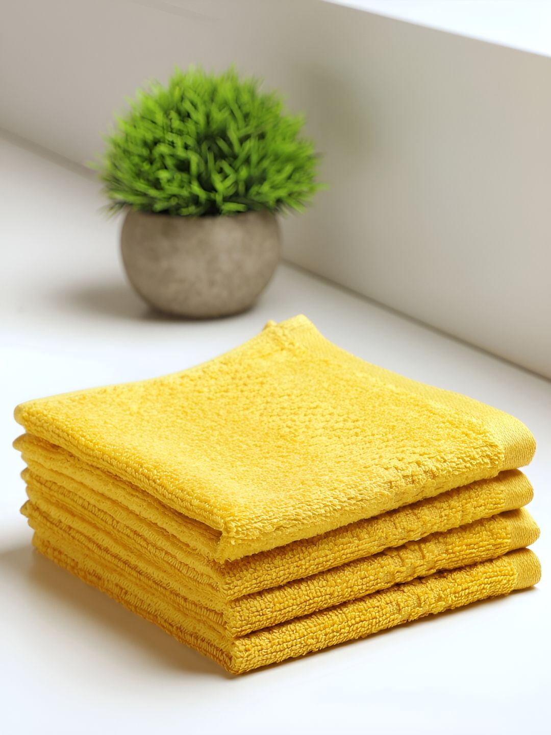 SPACES SPACES Yellow 4 Pieces 450 GSM Cotton Face Towels