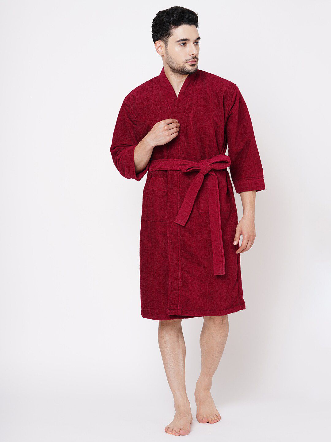 Welspun Maroon Pure Cotton Bath Robe