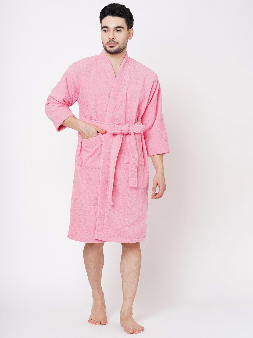 Welspun Pink Pure Cotton Bath Robe