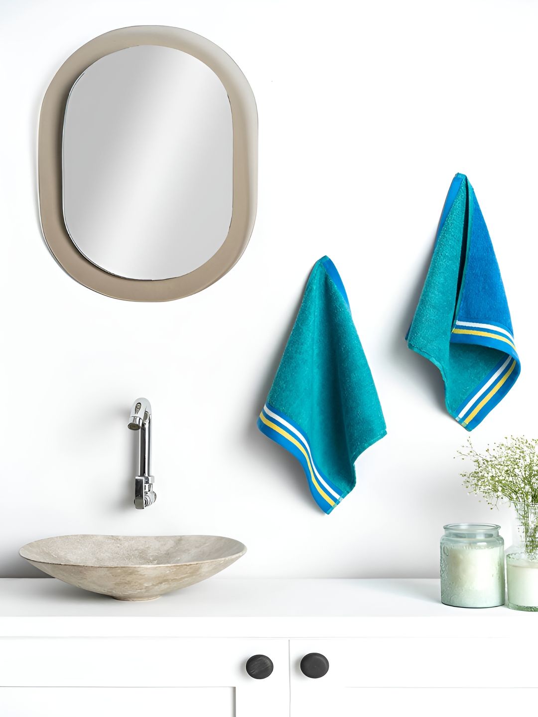 DDecor Blue & Teal Green 500 GSM Cotton Reversible Face Towel