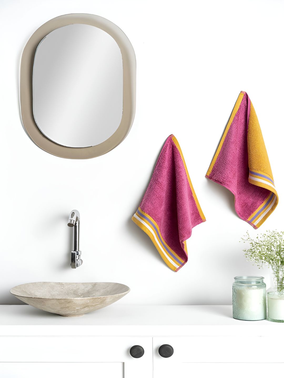 DDecor Pink & Mustard 500 GSM Cotton Reversible Face Towel
