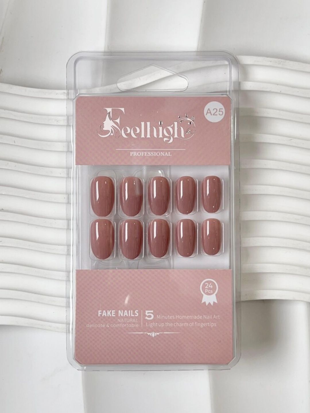 FEELHIGH 24Pcs Reusable Long Lasting Artificial Fake Nail Set - 25