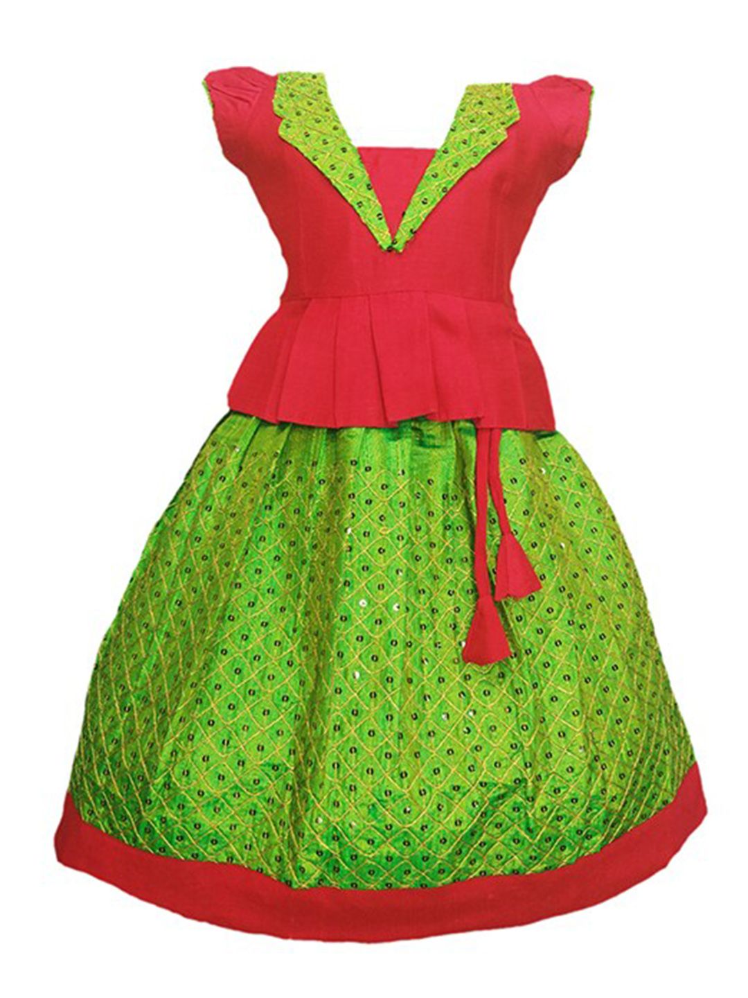 BAESD Girls Green & Pink Thread Work Ready to Wear Lehenga & Price in India