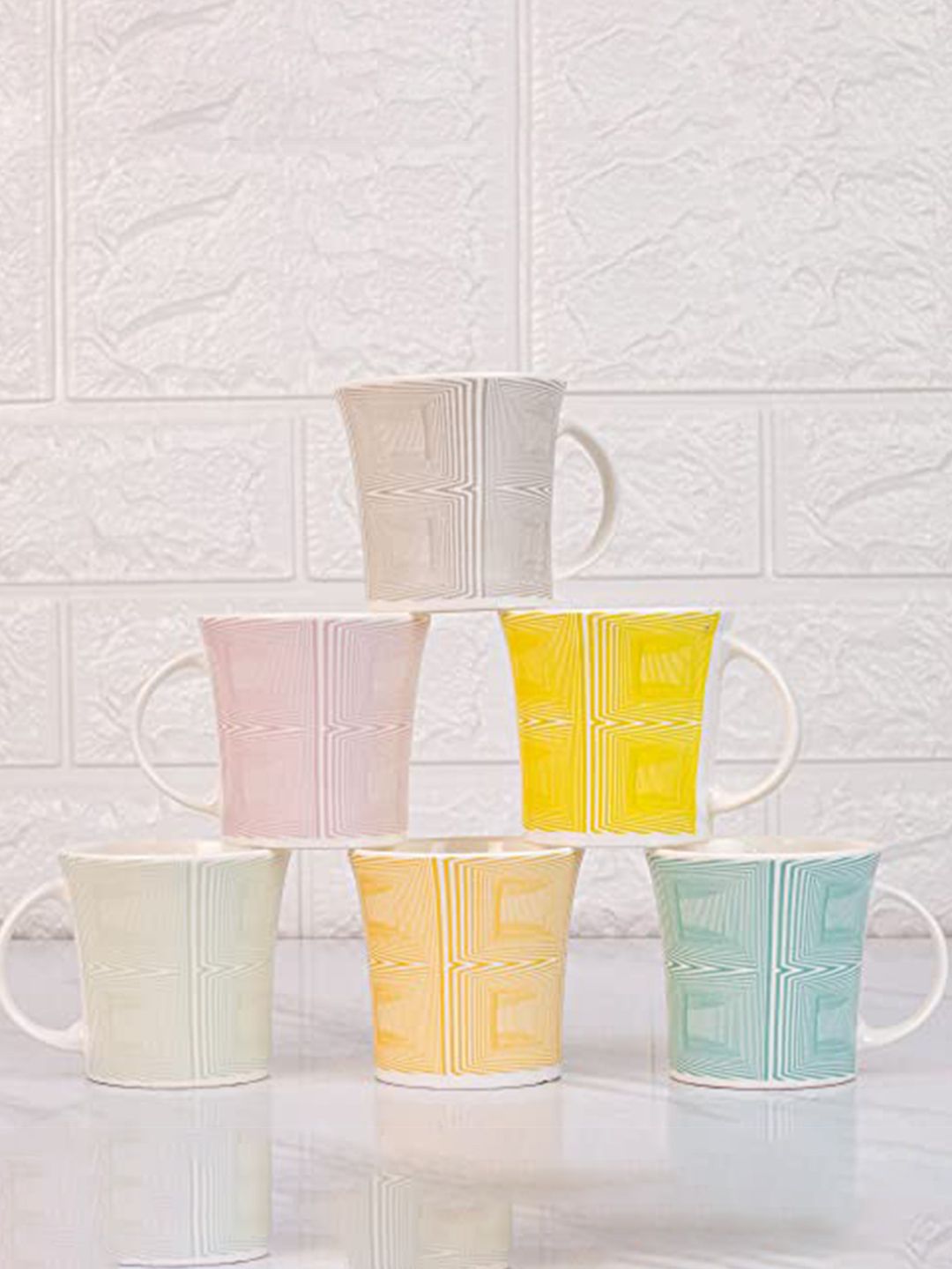 Femora Pepper Series - For Kids And Adults White Abstract Ceramic Microwave Safe 6 Piece Mugs-160ml