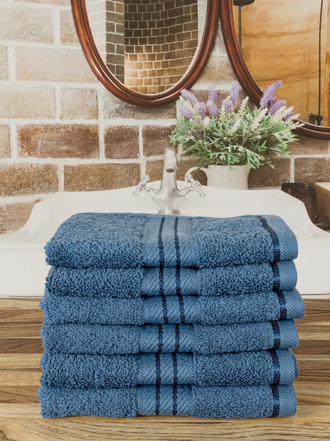 Aura  Blue 6-pcs 600 GSM Pure Cotton Ultra Soft & Highly Absorbent Face Towels