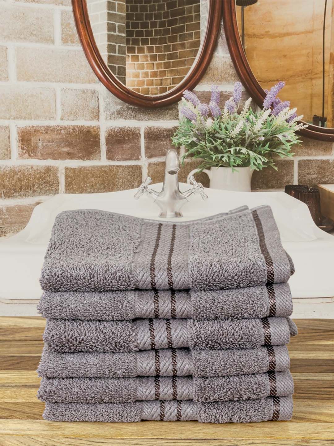 Aura Charcoal 6 Pieces Cotton 600 GSM Ultra Soft & Highly Absorbent Face Towels