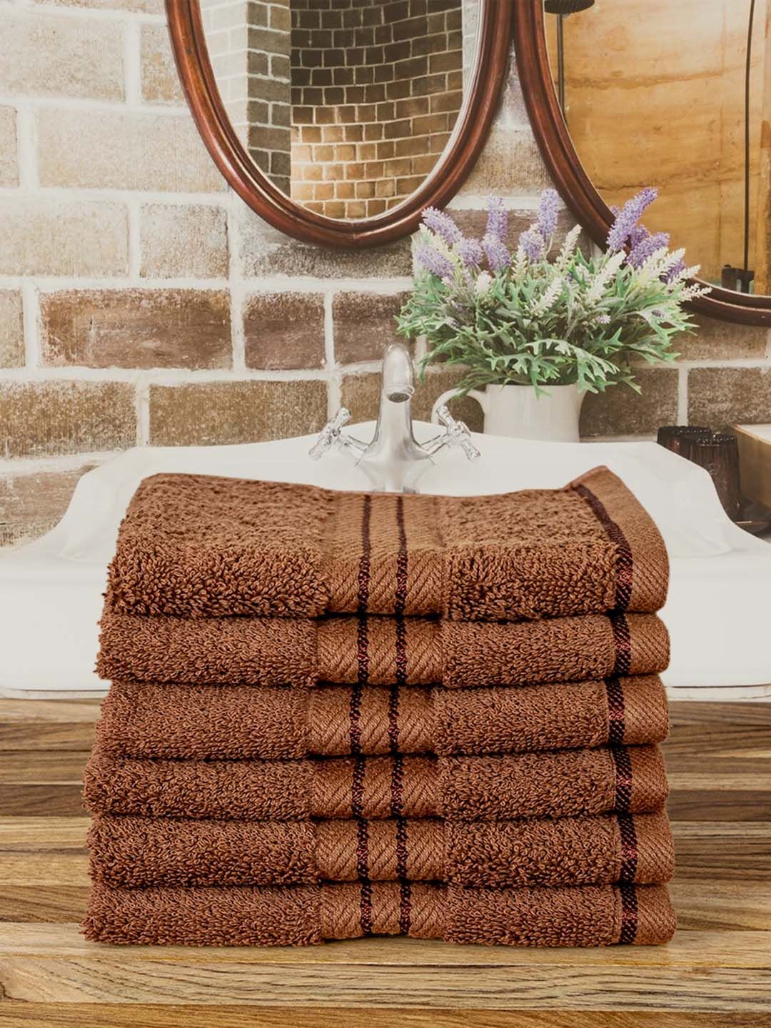 Aura Brown 6 Pieces Cotton 600 GSM Ultra Soft & Highly Absorbent Face Towels