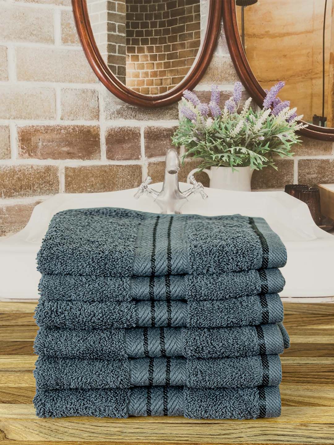 Aura Grey 6 Pieces Cotton 600 GSM Ultra Soft & Highly Absorbent Face Towels