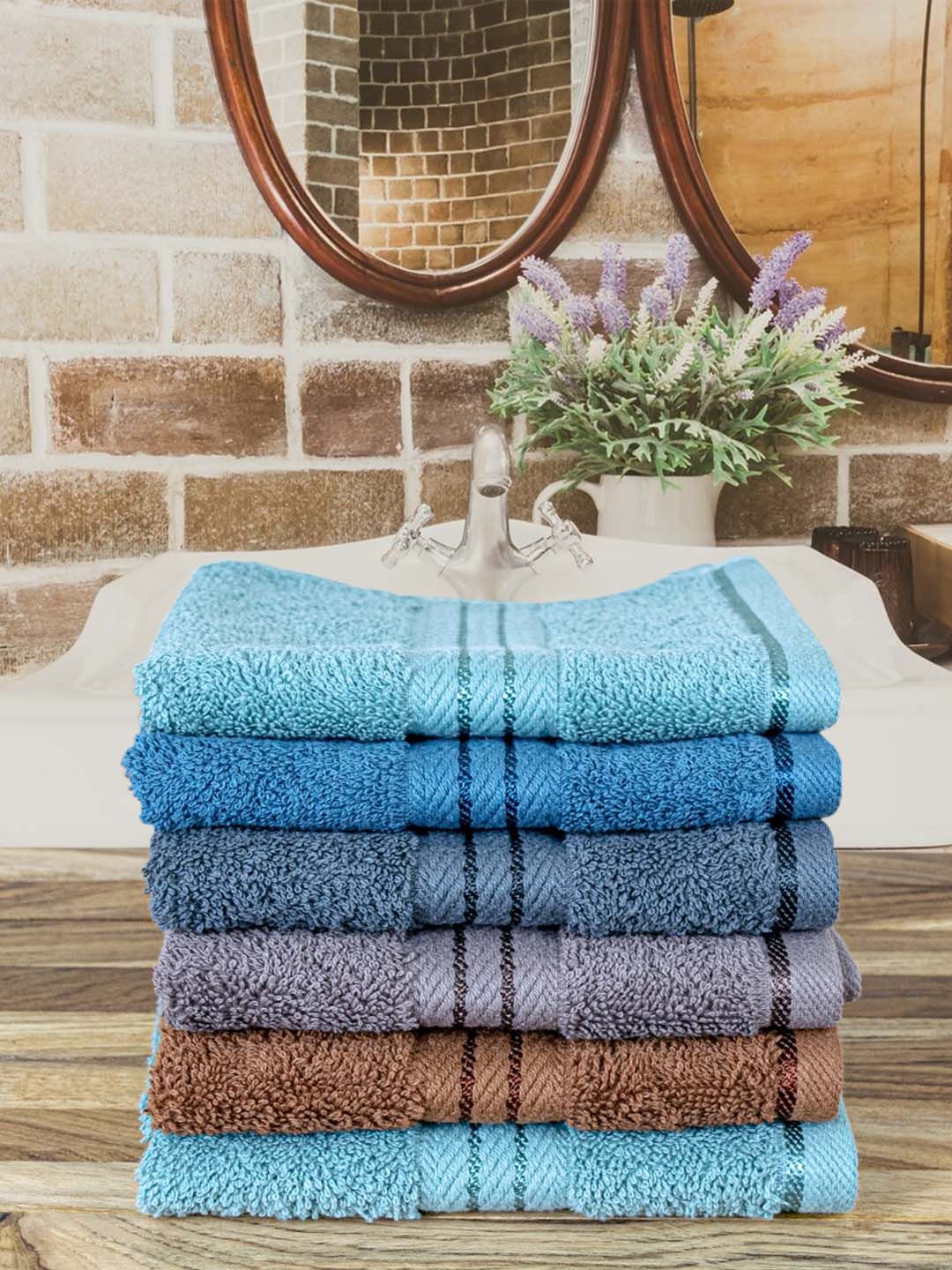 Aura Black & Maroon 6Pcs 600GSM Pure Cotton Ultra Soft  Face Towel deal from myntra