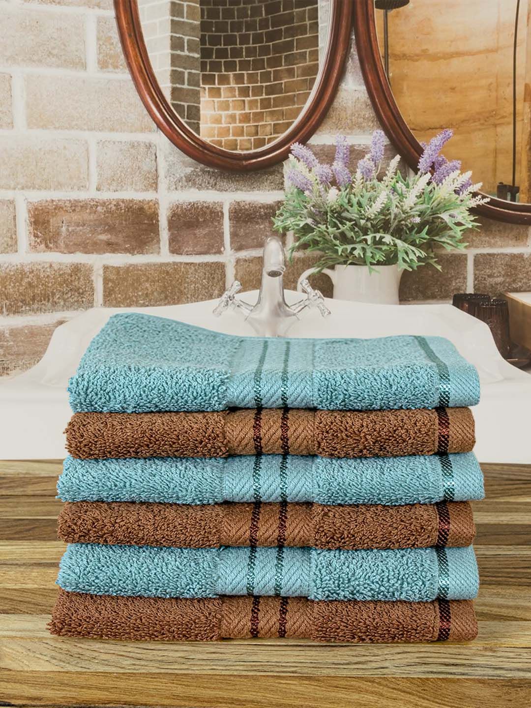 Aura  Peach & Green 6-Pcs 600GSM Pure Cotton Soft & Highly Absorbent Face Towels