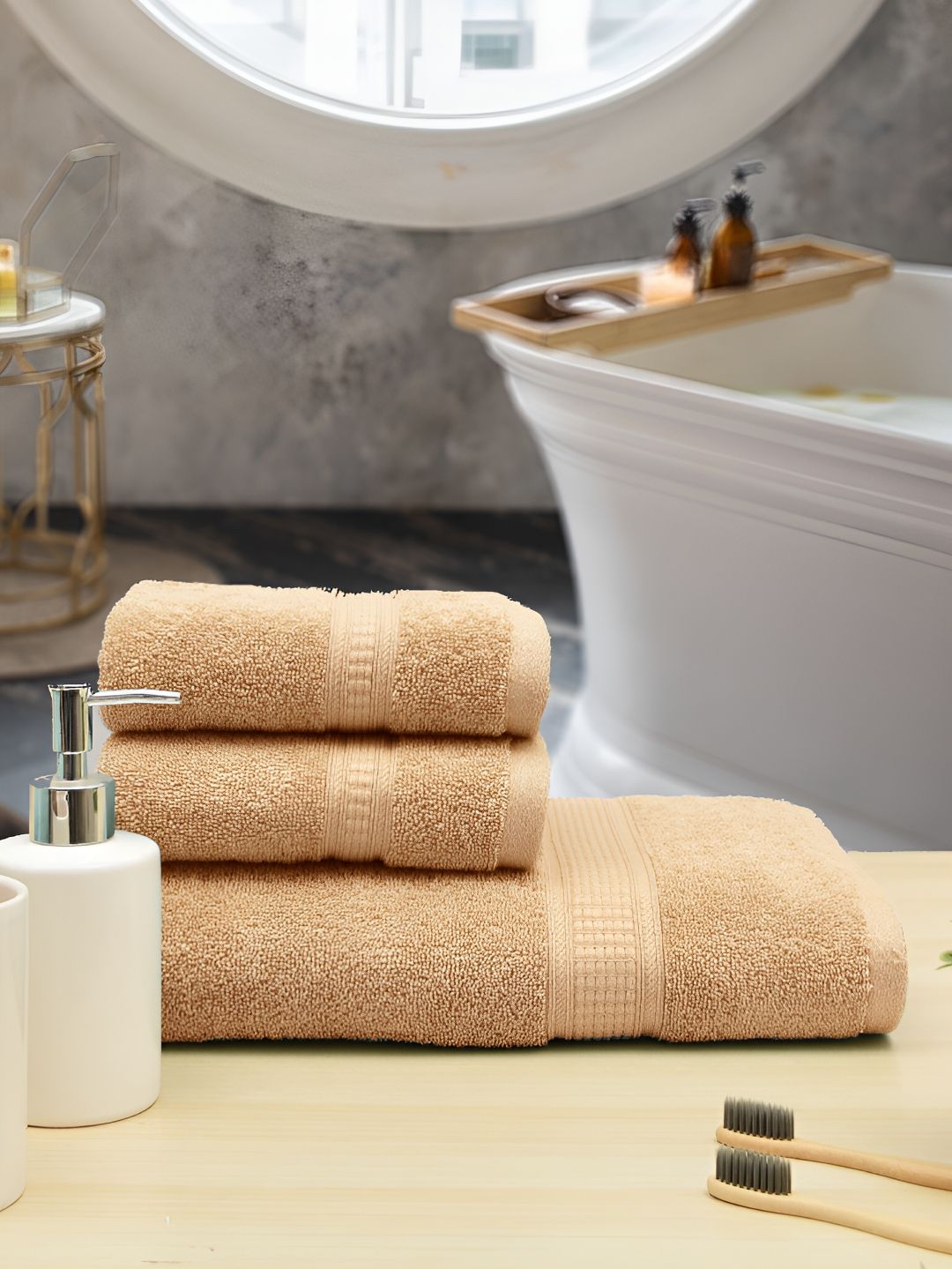 Aura Beige 3Pcs 550 GSM Pure Cotton Ultra Soft Towel Set