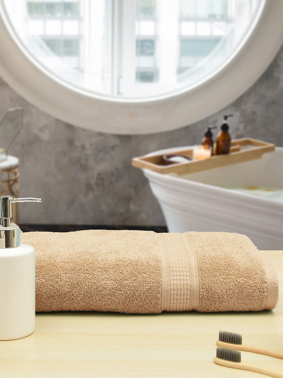 Aura TRIO Beige Cotton Bath Towels 550 GSM