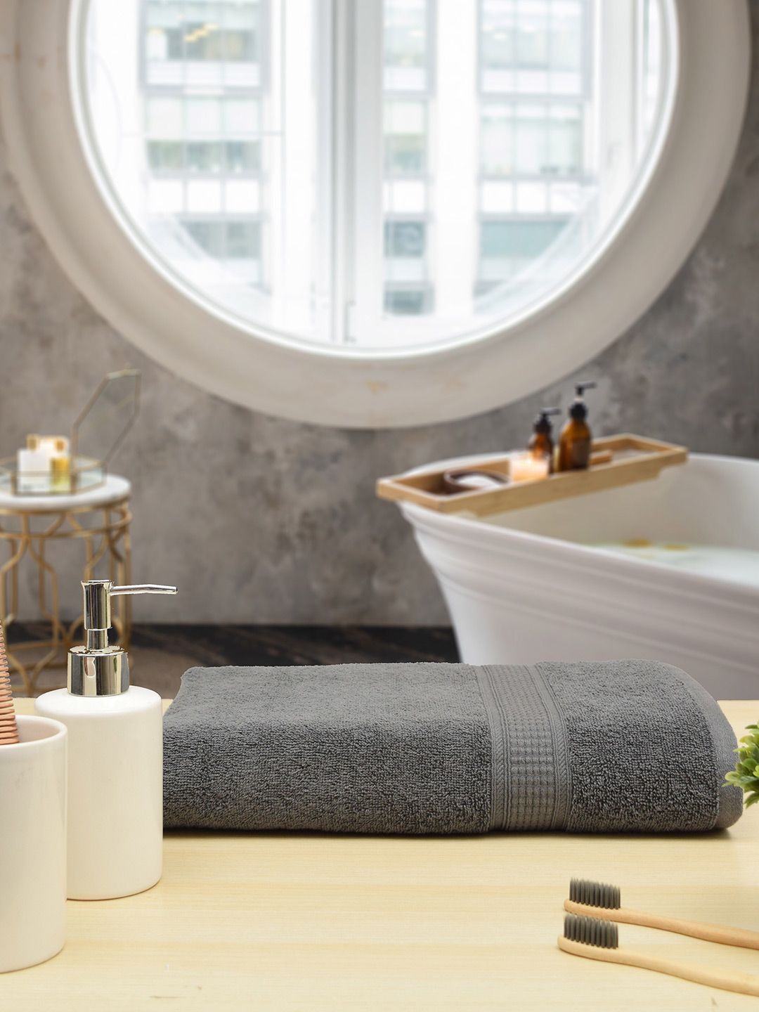 Aura TRIO Grey Cotton Bath Towels 550 GSM