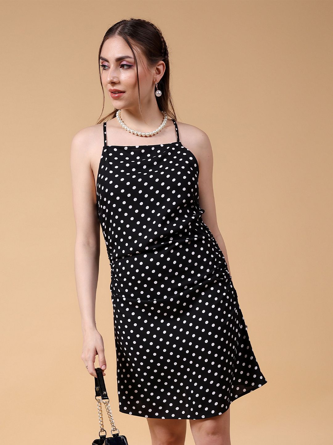 Freehand by The Indian Garage Co Black Polka Dot Print Fit  Flare Dress