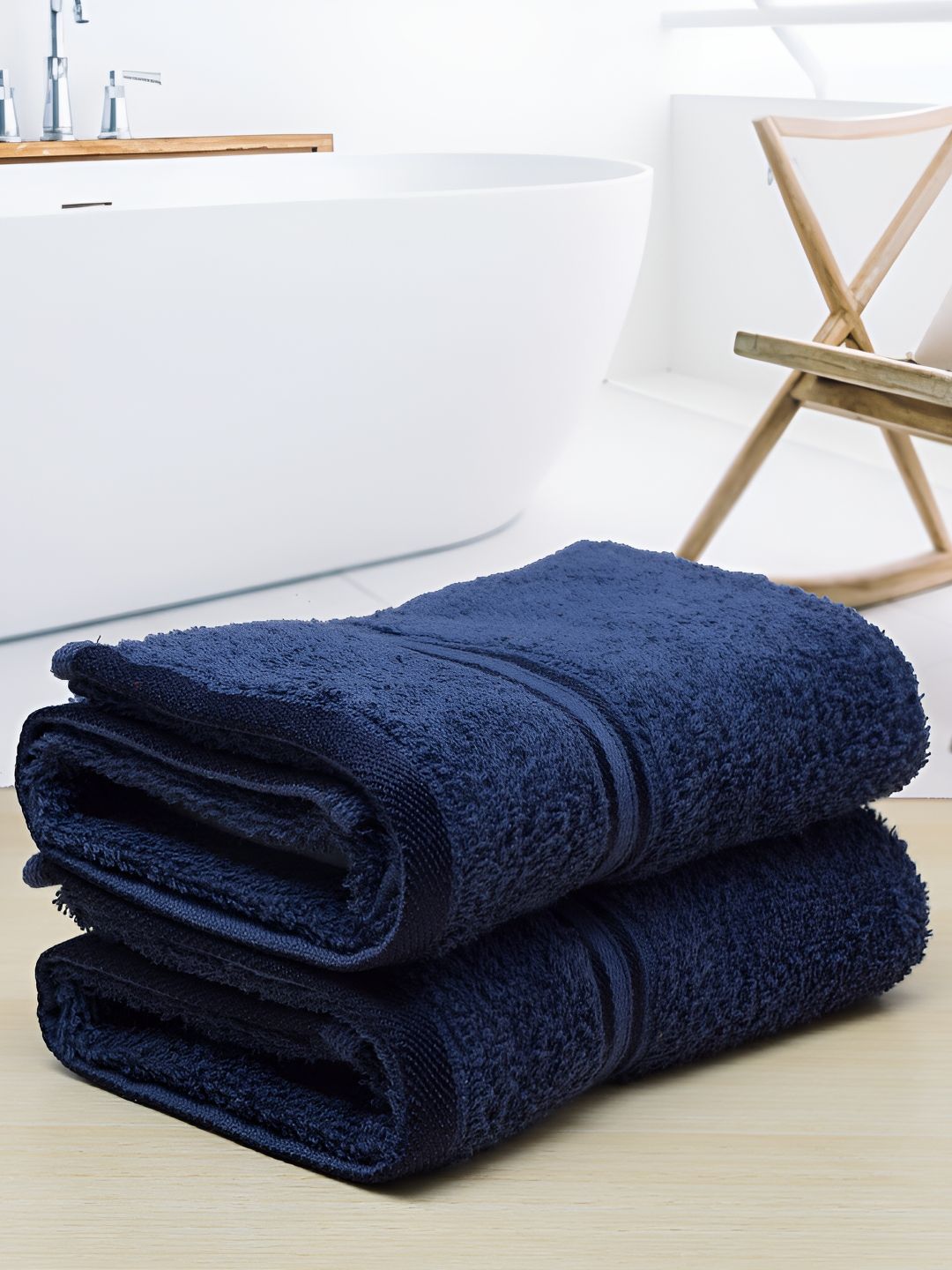 Aura Navy Blue 2-Pcs 400 GSM Pure Cotton Hand Towels