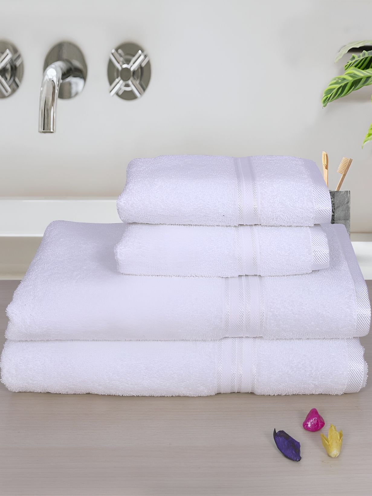 Aura White  4Pcs Cotton 400 GSM Towel Set