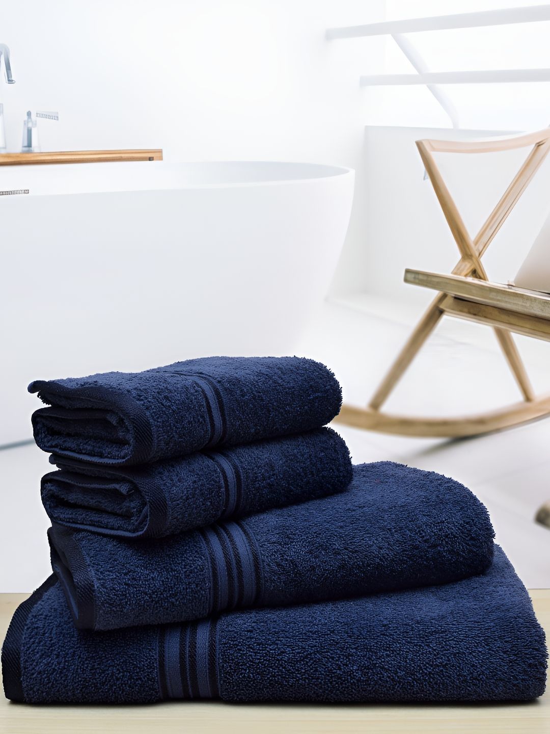 Aura Navy Blue 4Pcs Cotton 400 GSM Towel Set