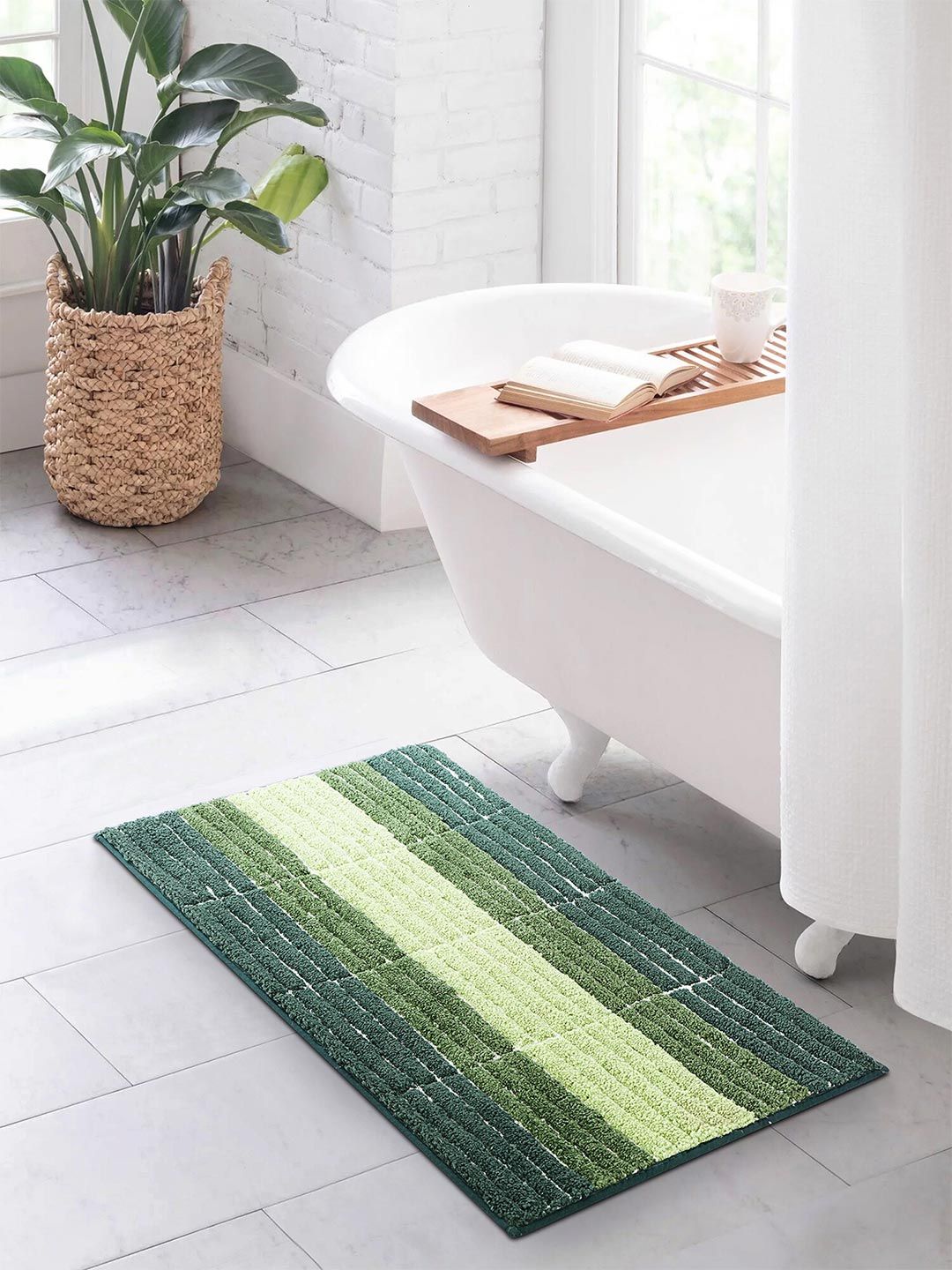 OBSESSIONS Green Printed 2000 GSM Anti Skid Bath Rug