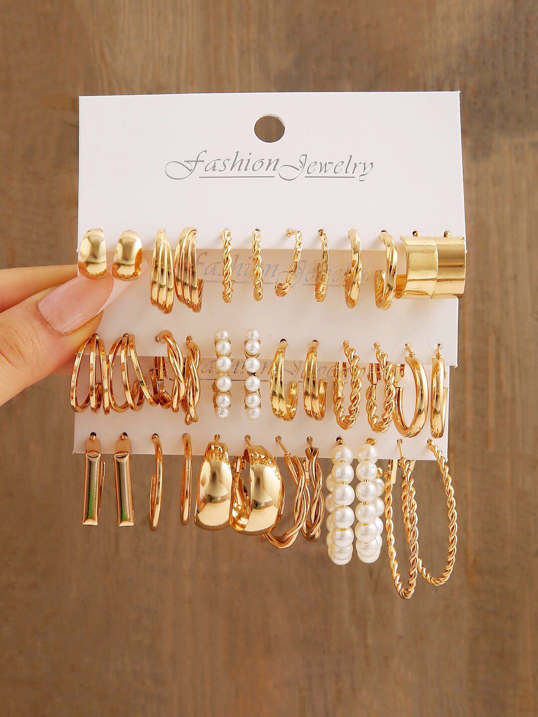 Shining Diva Fashion Set Of 18 Gold-Plated Beaded Contemporary Hoop Earrings