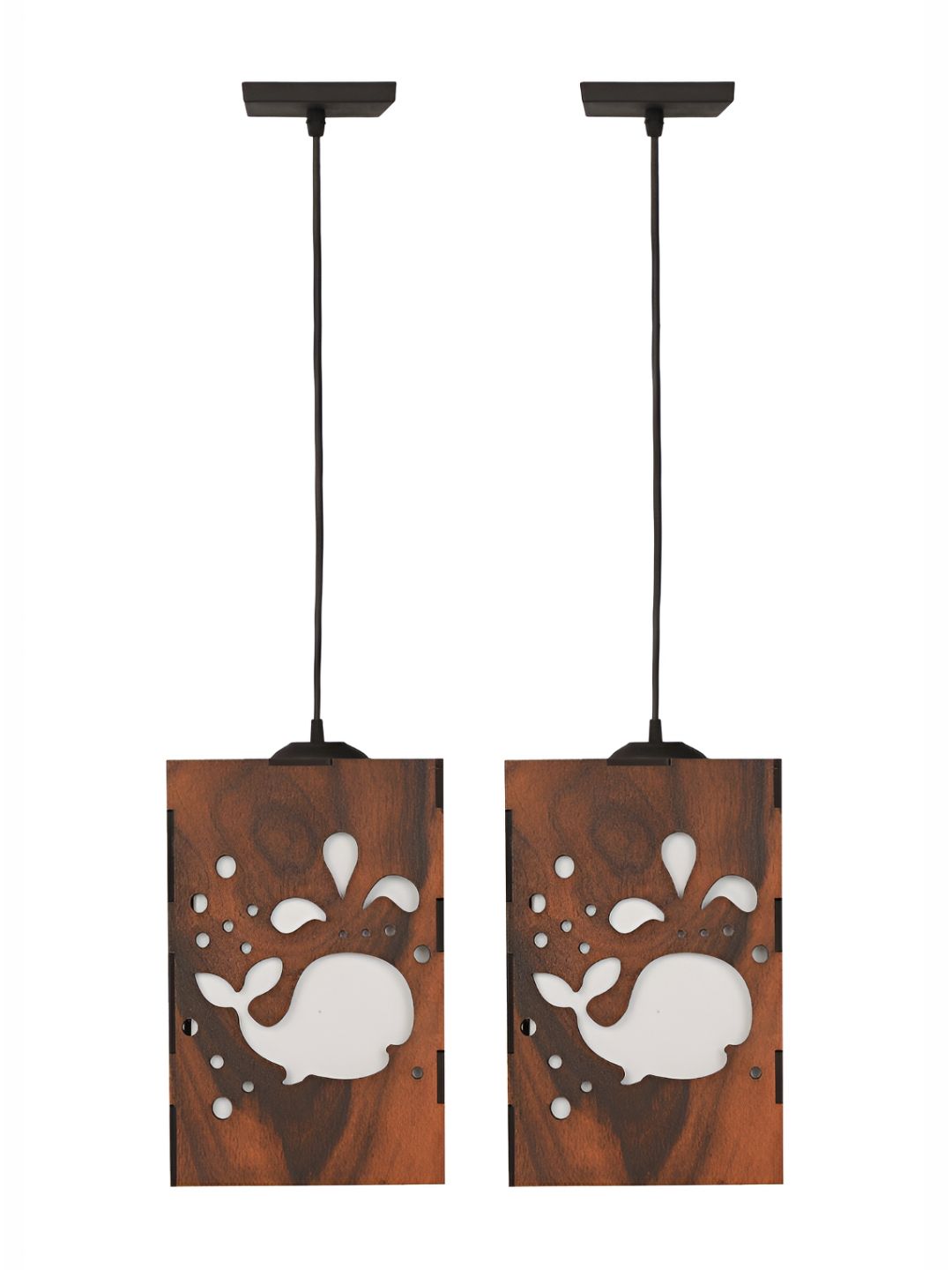 Gojeeva Brown & White 2 Pcs Whale Wooden 10 Watts Rectangular Contemporary Ceiling Lamps