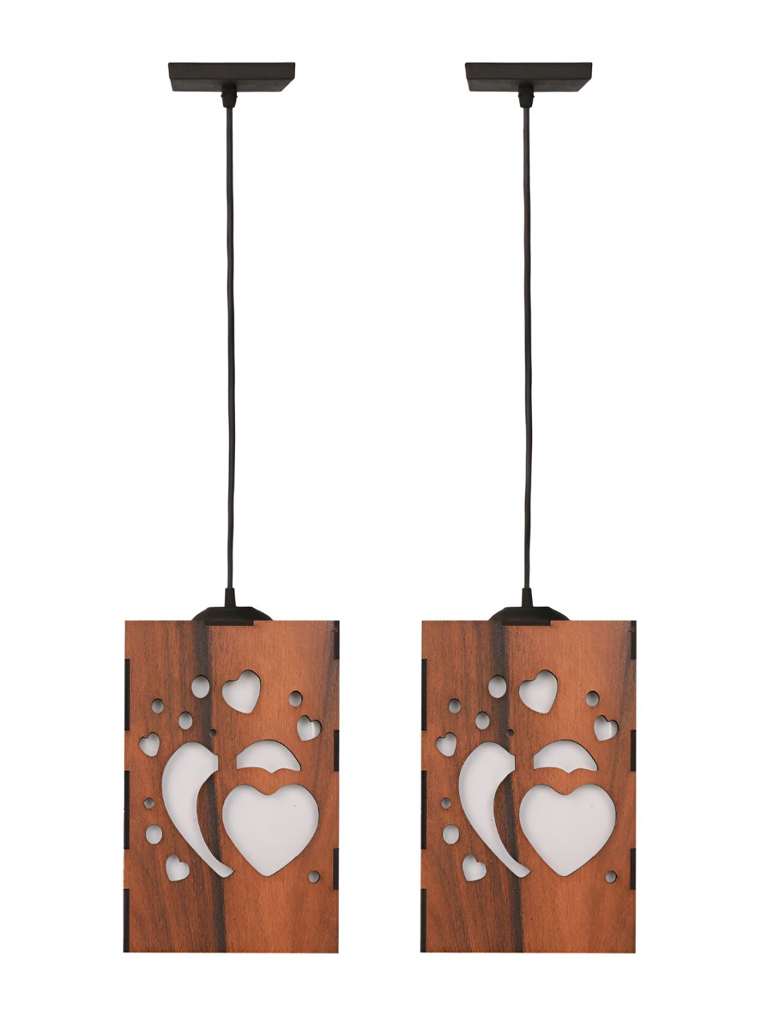 Gojeeva Brown & White 2 Pcs Hearts Wooden 10 Watts Rectangular Contemporary Ceiling Lamps
