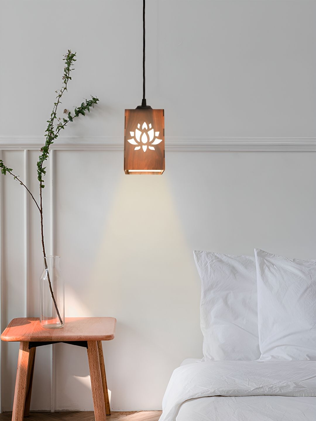 Gojeeva Brown & White 2 Pieces Lotus Wooden 10 Watts Rectangular Traditional Ceiling Lamps
