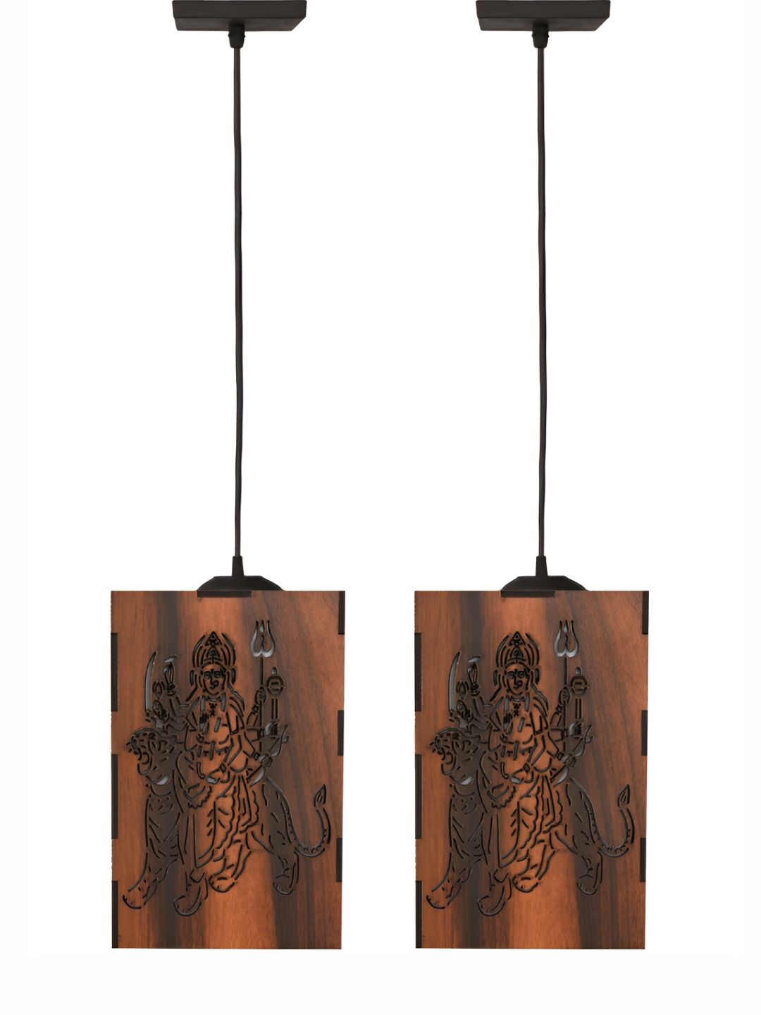 Gojeeva Brown & White 2 Pcs Wooden 10 Watts Rectangular Traditional Ceiling Lamp