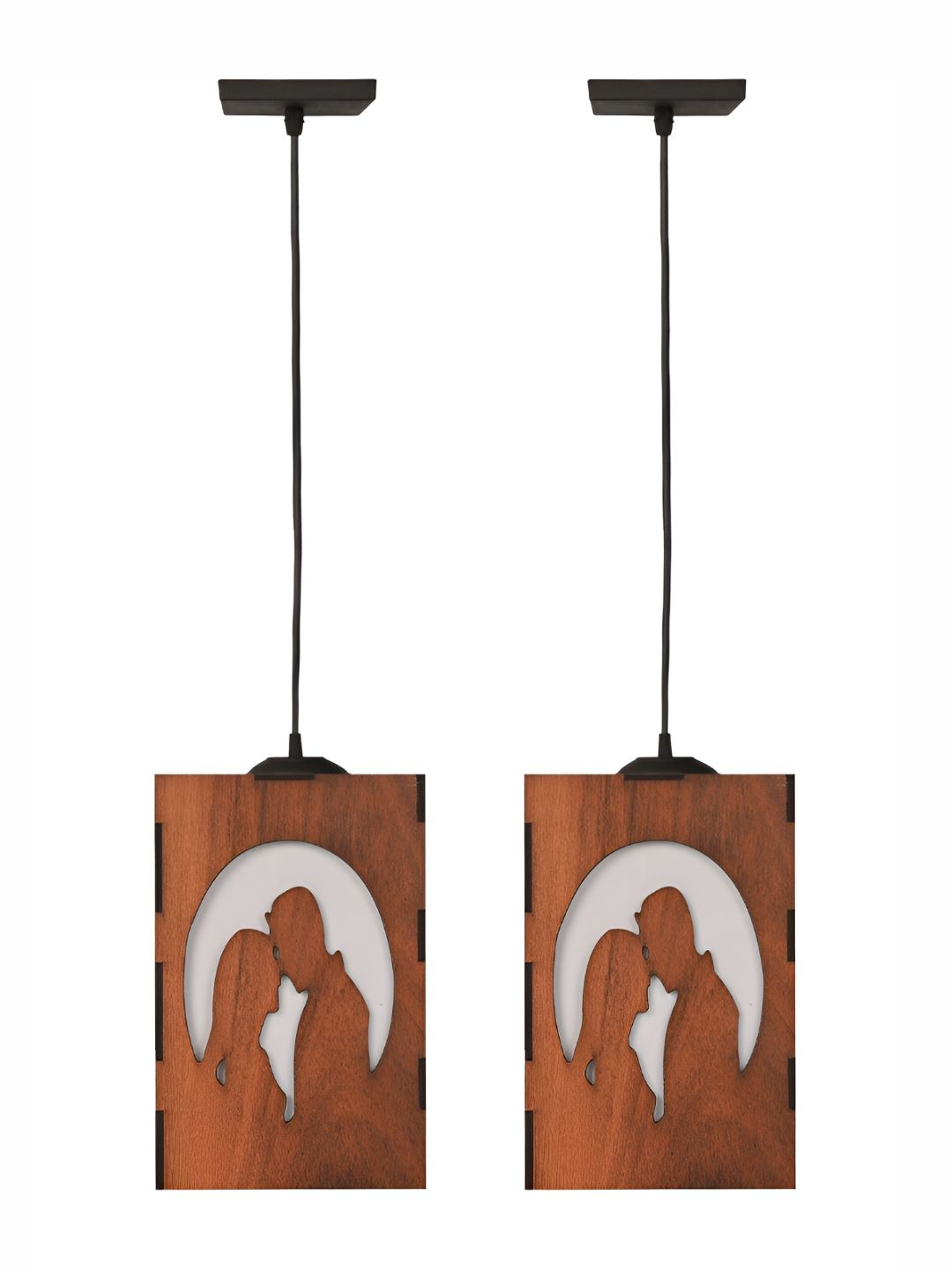 Gojeeva Brown & White 2 Pieces Textured Contemporary Wooden Ceiling Lamps