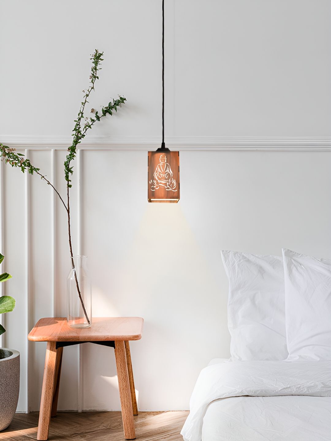 Gojeeva Brown & White 2 Pieces Textured Contemporary Wooden Ceiling Lamps