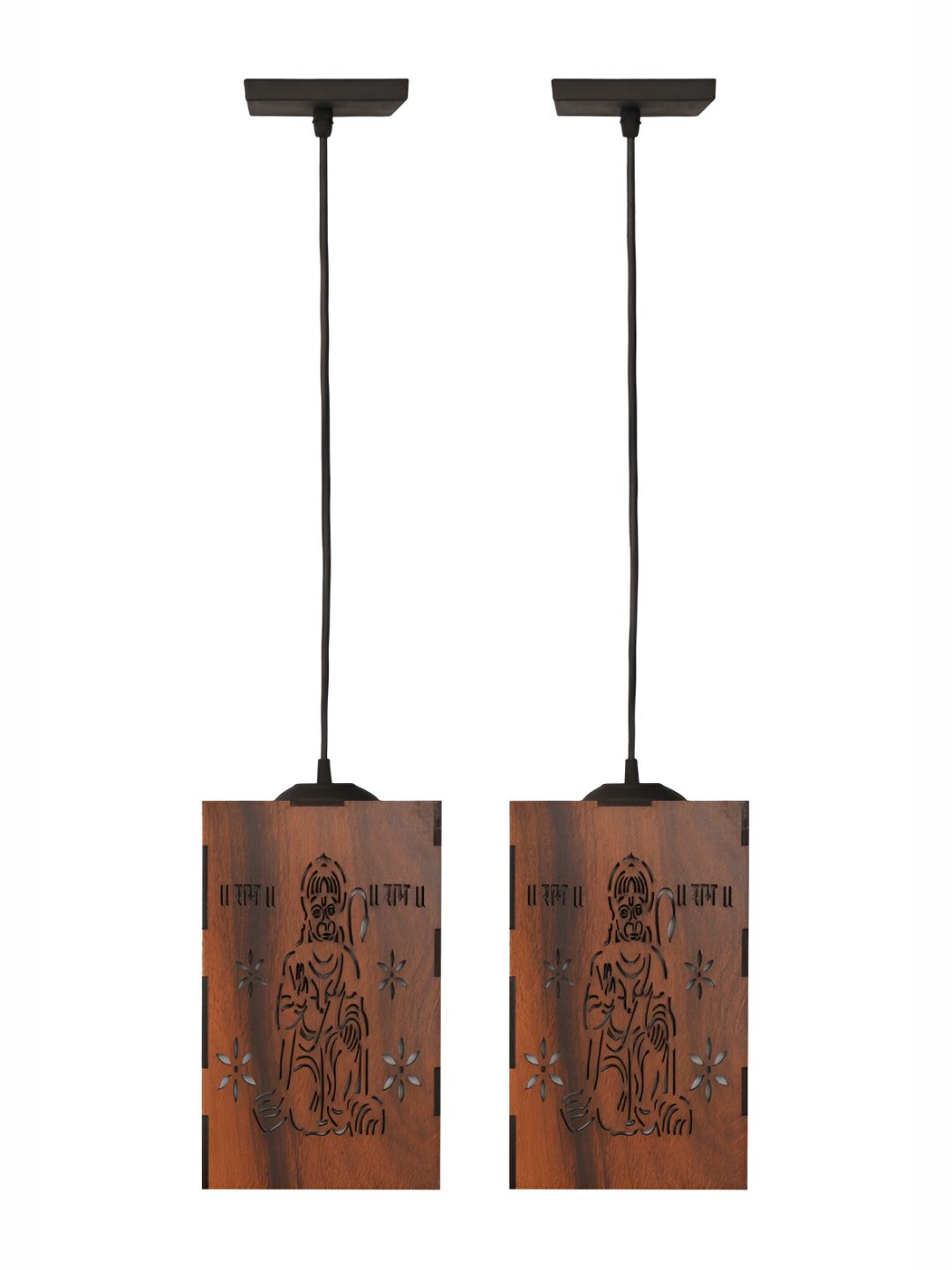 Gojeeva Brown & White 2 Pieces Textured Contemporary Wooden Ceiling Lamps