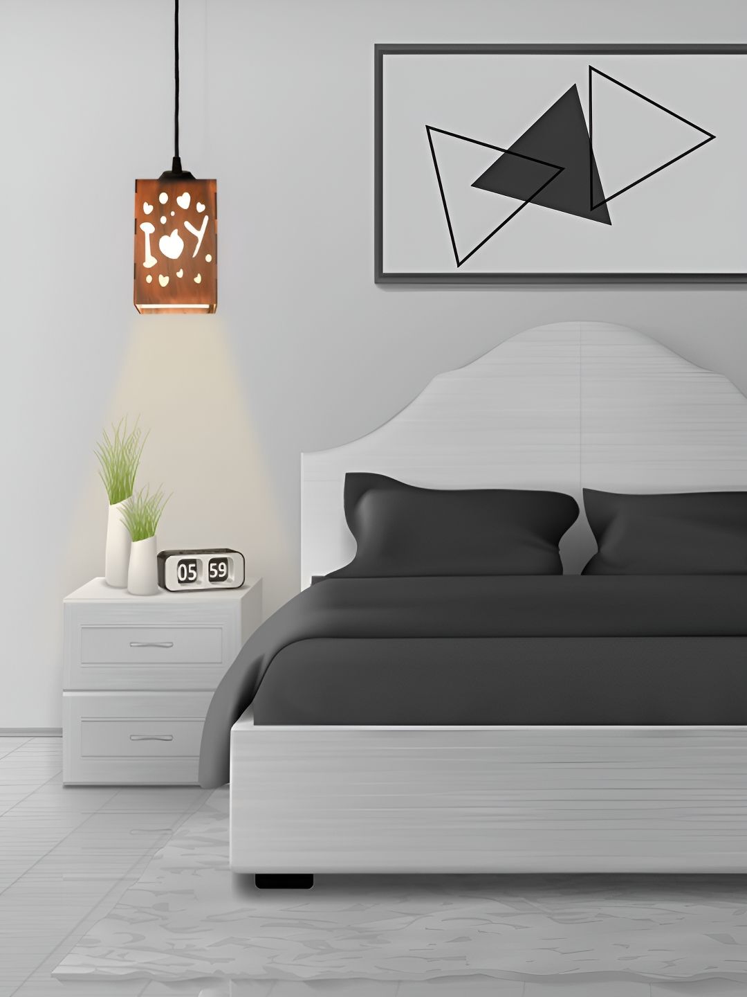 Gojeeva Brown & White 2 Pieces Textured Contemporary Wooden Ceiling Lamps