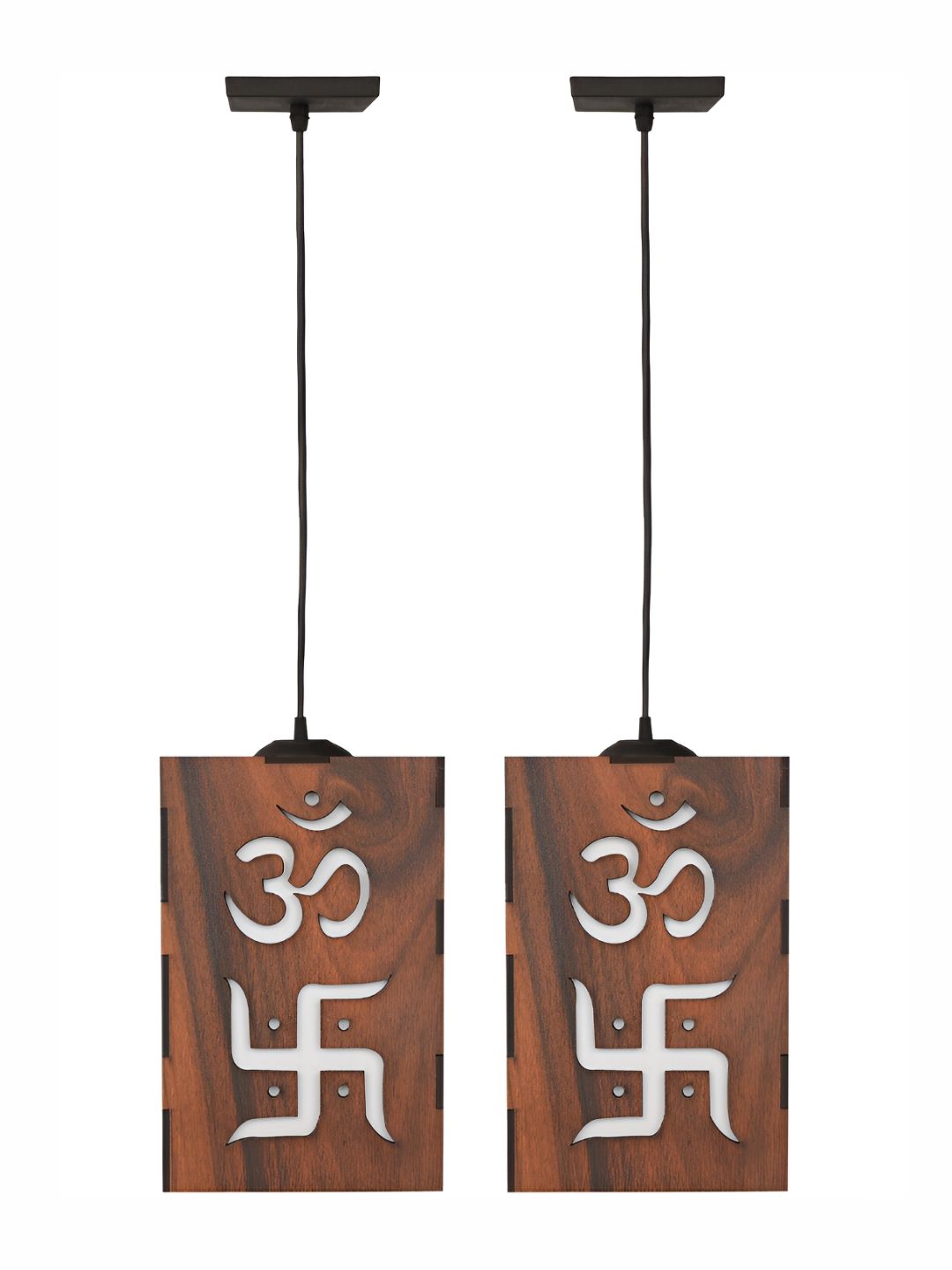 Gojeeva Brown 2 Pieces Rectangle Textured Wooden Traditional Ceiling Lamps