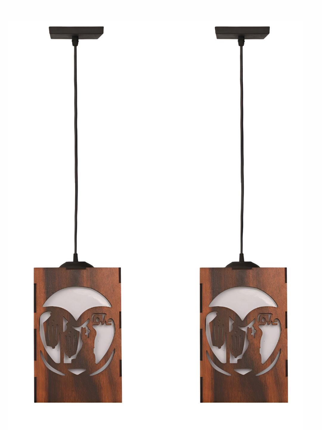 Gojeeva Brown 2 Pieces Rectangle Textured Wooden Contemporary Ceiling Lamps