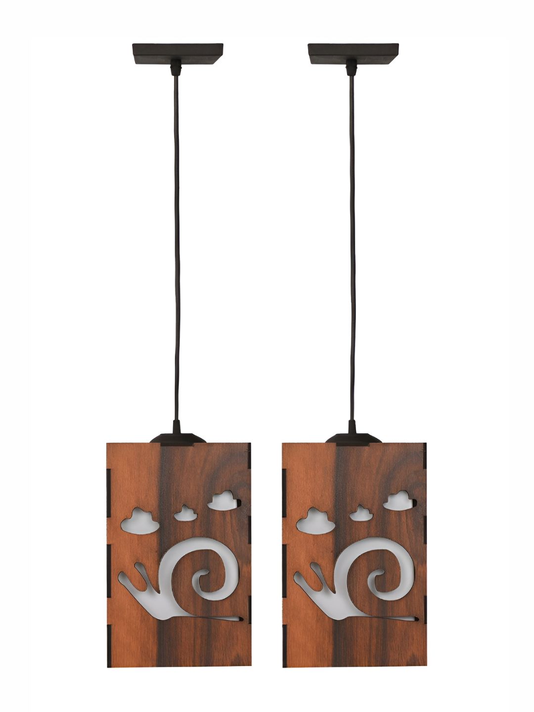 Gojeeva Brown 2 Pieces Rectangle Textured Wooden Contemporary Ceiling Lamps