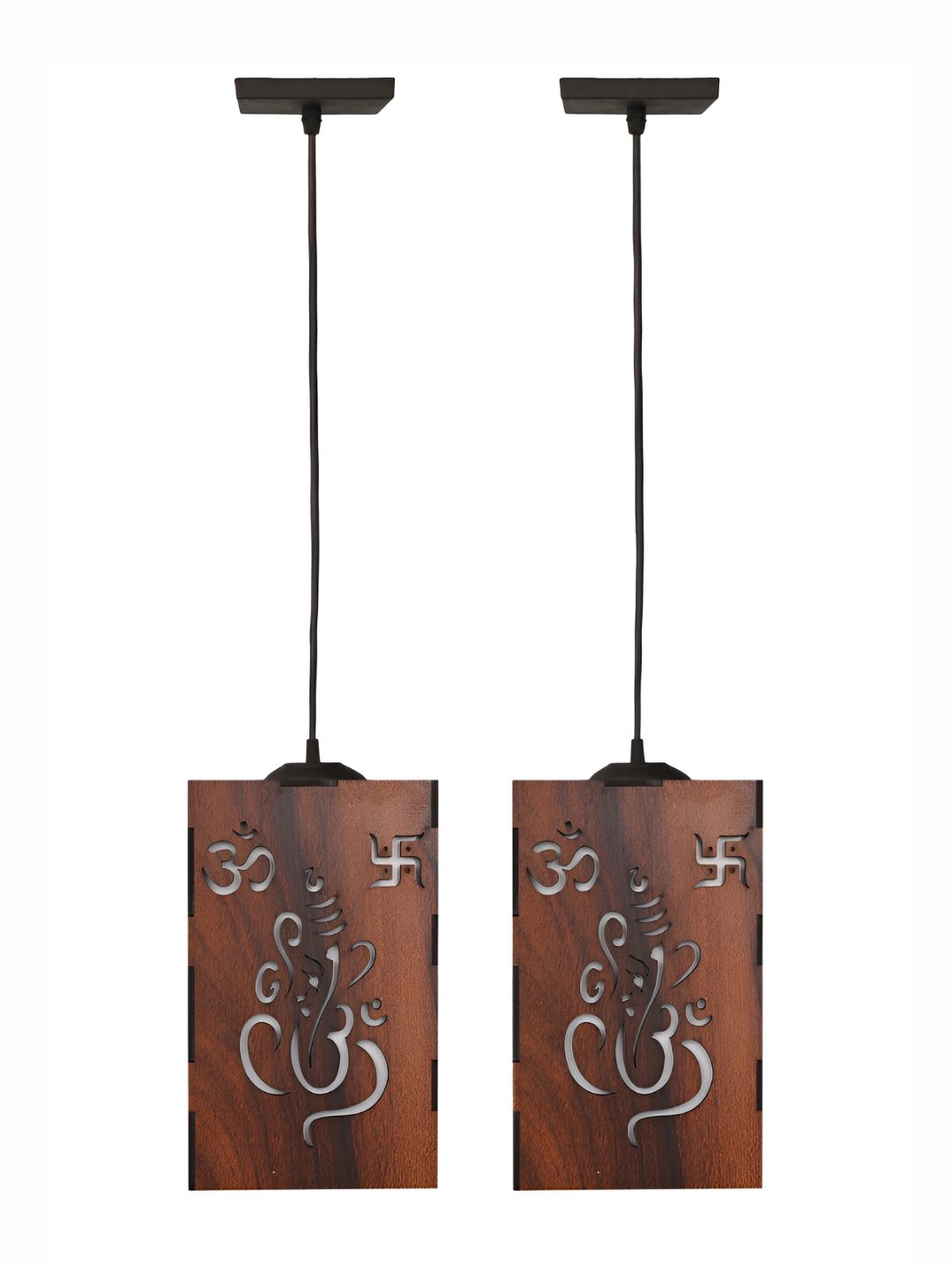 Gojeeva Brown 2 Pieces Wooden Contemporary Ceiling Lamp With Adjustable Cord