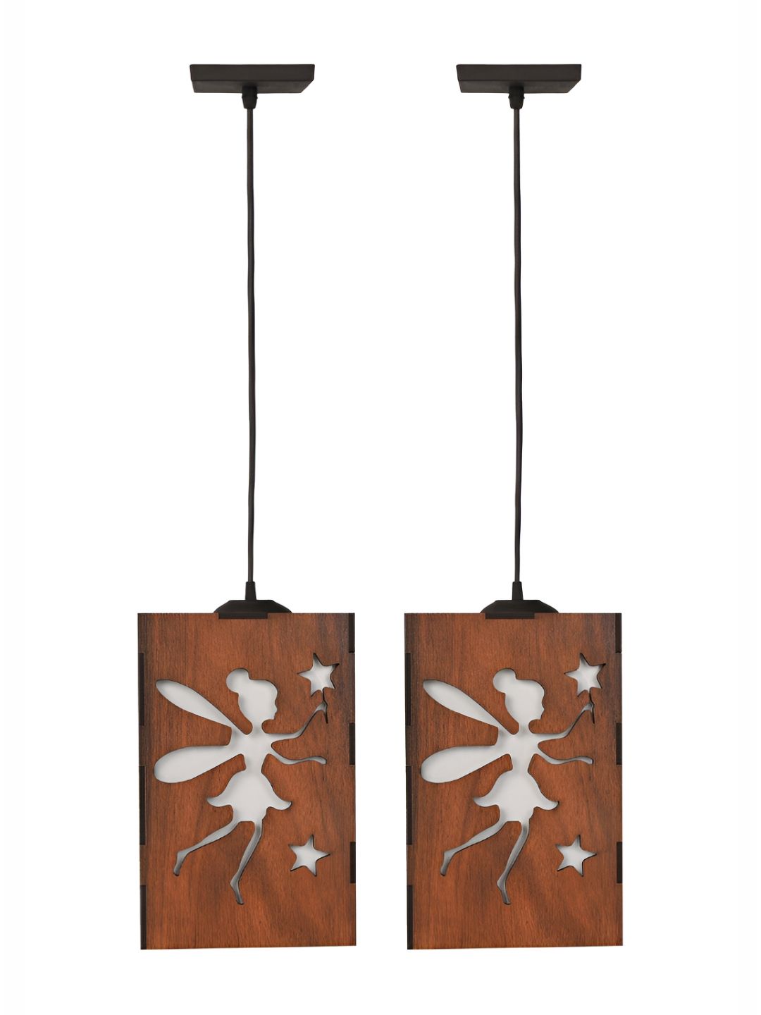 Gojeeva Brown 2 Pieces Textured Wooden Ceiling Lamp With Adjustable Cord