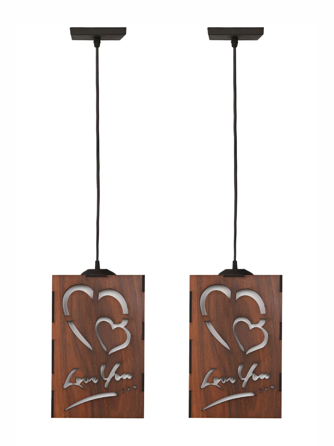 Gojeeva Brown 2 Pieces Textured Wooden Ceiling Lamp With Adjustable Cord